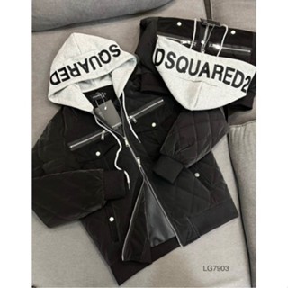 Áo Khoác Phao DSQ2 Nhung Nam Nữ Mặc Siêu Ấm Pha Mũ Nỉ Thêu Chữ Dsquared Chất Phao Nhung Lì 2 Lớp Lót Bông Trong Siêu Ấm
