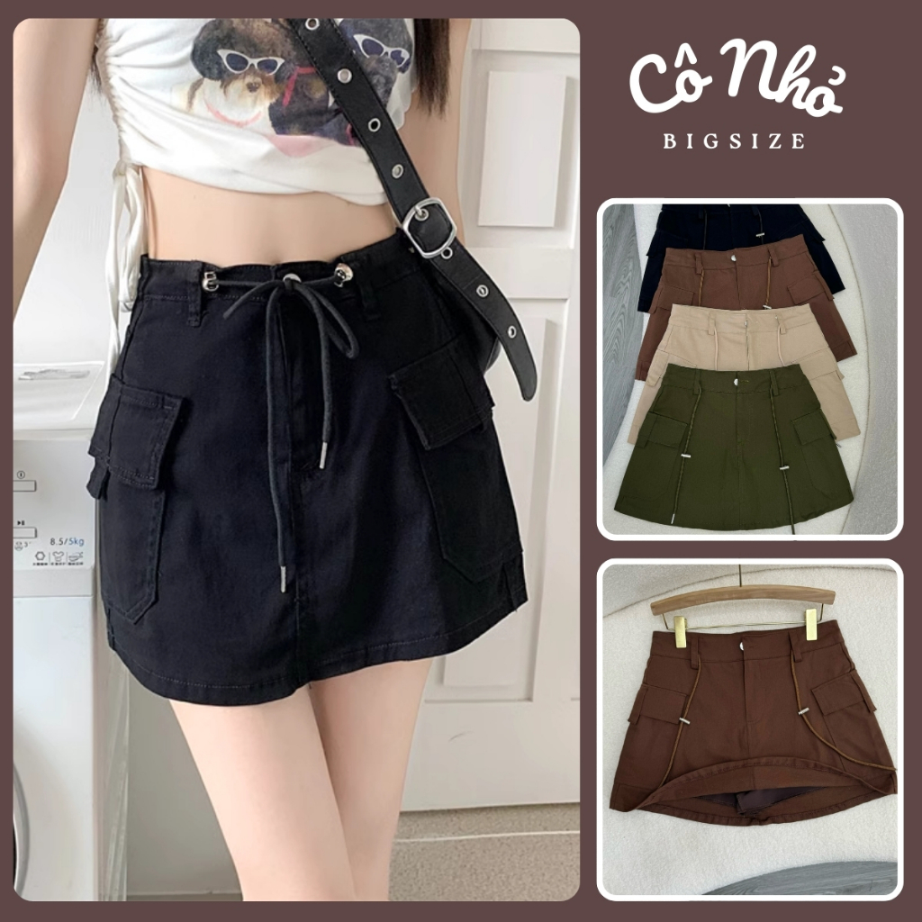 Chân Váy Ngắn Bigsize Nữ Chữ A Thiết Kế Túi Phối Dây Lưng Chất Vải Kaki Năng Động CV18