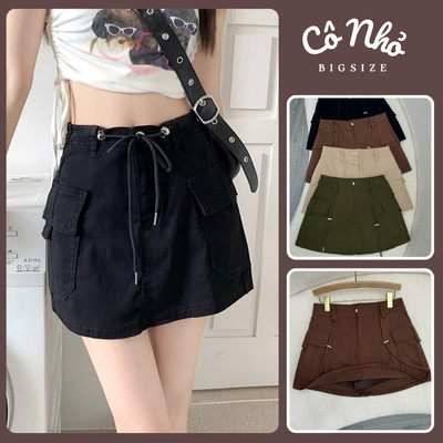 Chân Váy Ngắn Bigsize Nữ Chữ A Thiết Kế Túi Phối Dây Lưng Chất Vải Kaki Năng Động CV18