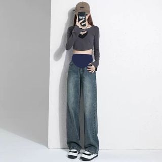  Quần Jean Bầu Larosa Thời Trang 2025 Ống Suông Trẻ Trung Gen Z Đáp Bụng Mềm Co Giãn Thời Trang LA193Q 