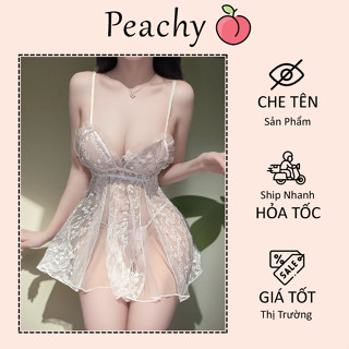 Đầm ngủ 2 dây ren xuyên thấu phối hoa dễ thương gợi cảm váy tiểu thư dáng xòe đáng yêu quyến rũ PEACHY P260