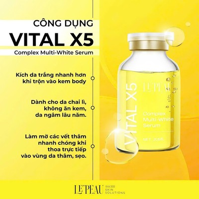 Serum Vital X5 Multi White 20ml LEPEAU - Hỗ Trợ Giảm Thâm, Kích Trắng Và Làm Đều Màu Da có quà
