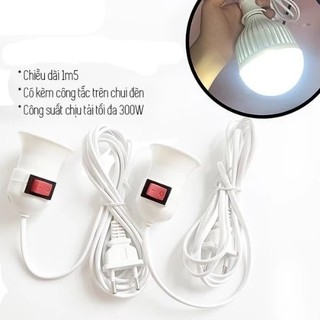 Chui đèn E27 liền dây 1.5 mét phích cắm có công tắc, đui đèn xoay chuôi bóng đèn E27 kèm dây, đuôi đèn nối dài vặn xoáy