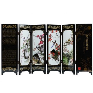 BÌNH PHONG GỖ SƠN MÀI MINI CAO 24cm HOA ĐIỂU - SẮC XUÂN