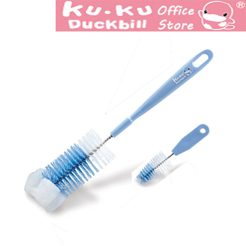 Cọ rửa bình sữa và núm ti KUKU đầu mút tạo bọt kết hợp sợi nilon cao cấp 29x6cm ku5302