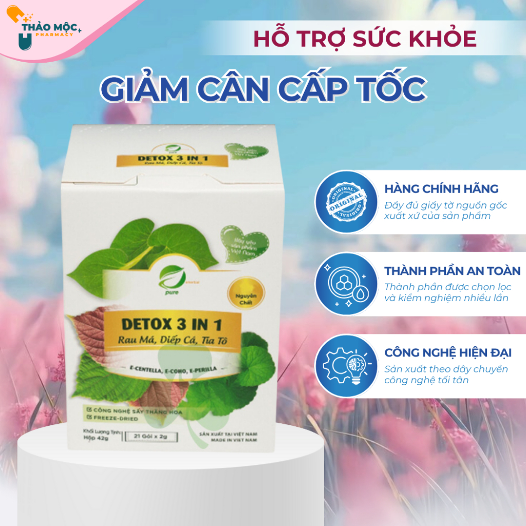 Set 2 hộp detox Eherbal (48 gói) rau má, diếp cá, tía tô hỗ trợ giảm cân cấp tốc, đẹp da - LOẠI 1