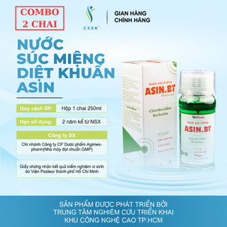Combo 2 chai - nước súc miệng ASIN diệt khuẩn, nước súc họng 250ml dược chất thiên nhiên BT với công nghệ nano