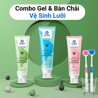 Combo KEM BÀN CHẢI đánh rưa lưỡi gel rưa lưỡi loại bỏ mảng bám làm sạch miệng ngừa hôi miệng