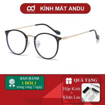 Gọng kính cận thời trang nam nữ ANDU dáng tròn chống tia UV chất liệu kim loại cao cấp - 6254