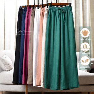  Quần linen nữ suông rộng da năng YOLINEN cạp cao cột dây túi sườn cao cấp vải linen cotton QD04 