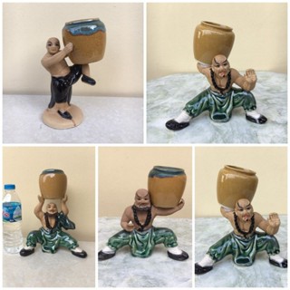 Chậu Tượng Lỗ Trí Thâm Cõng Vò_Chậu Cây Bon sai mini Sứ Bát Tràng Cao Cấp