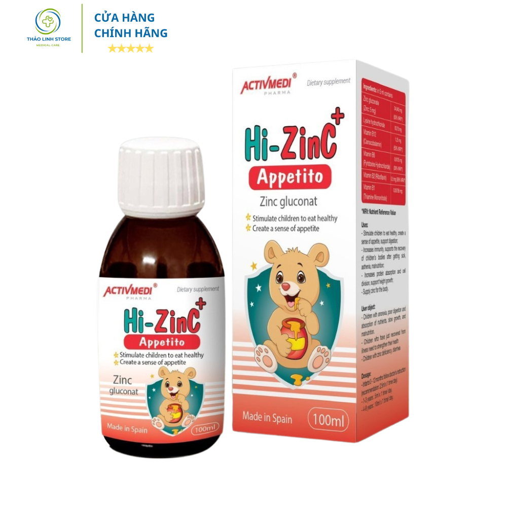 Kẽm Hữu Cơ Cho Bé Hi Zinc+ Appetito Giúp Trẻ Ăn Ngon & Tăng Sức Đề Kháng (Chai 100ml)