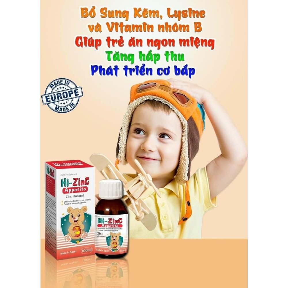 Kẽm Hữu Cơ Cho Bé Hi Zinc+ Appetito Giúp Trẻ Ăn Ngon & Tăng Sức Đề Kháng (Chai 100ml)