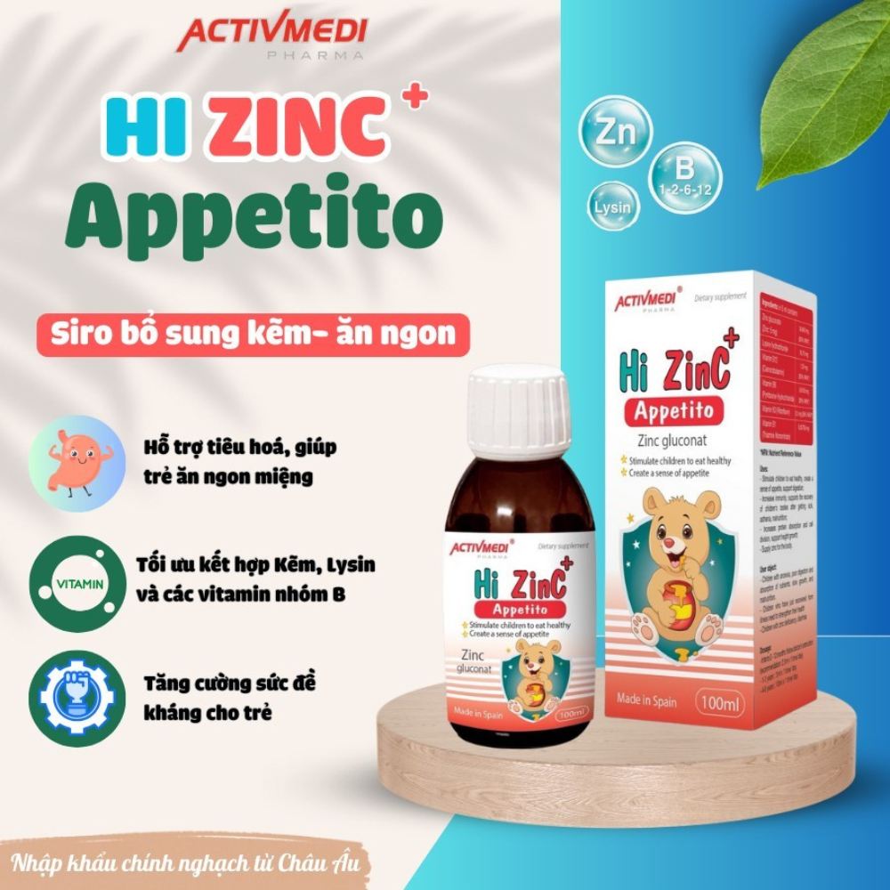 Kẽm Hữu Cơ Cho Bé Hi Zinc+ Appetito Giúp Trẻ Ăn Ngon & Tăng Sức Đề Kháng (Chai 100ml)