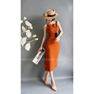 Váy EmeDress cam đất tôn da thiết kế xếp ly eo che bụng tôn dáng thích hợp đi chơi đi tiệc Emera