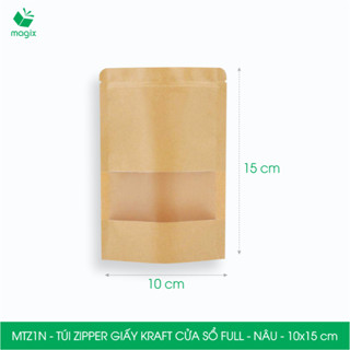  MTZ1N - 10x15cm - Combo 25 Túi Zipper giấy Kraft Nâu đáy đứng có cửa sổ 