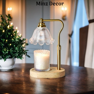  Đèn Đốt Nến Thơm Chụp Hoa Thuỷ Tinh Đế Gỗ Mã 0012 