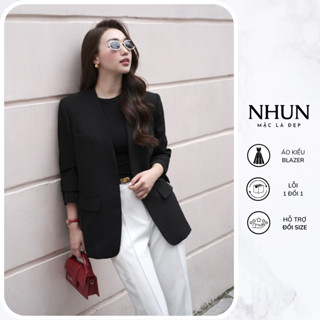 Áo blazer nữ dài tay NhunFashion Áo vest nữ khoác ngoài thiết kế cổ tròn form suông thanh lịch N157