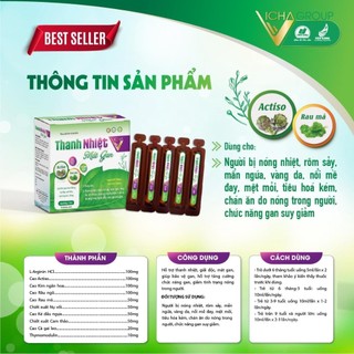 Thanh Nhiệt Mát Gan Vicha  Hỗ trợ tăng cường chức năng gan, giảm tình trạng nóng trong người hộp 4 vỉ x 5 ống x 10ml