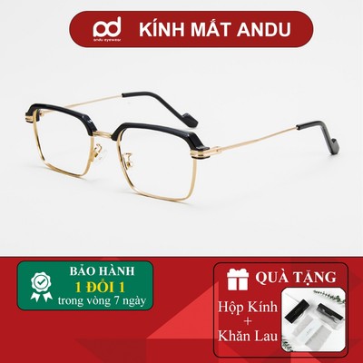 Gọng kính cận nửa viền thời trang nam nữ ANDU dáng vuông chống tia UV kim loại cao cấp - 01177
