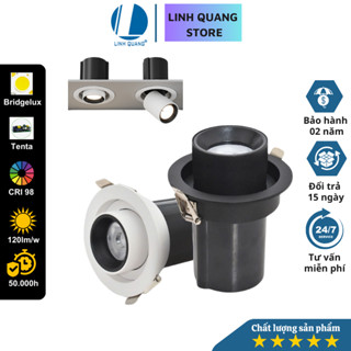 Đèn Led âm trần Spotlight thụt thò, chỉnh hướng xoay 360 độ cao cấp CRI>98, lỗ khoét D75 Linh Quang