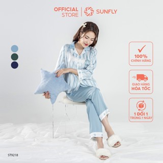 Bộ pijamas nữ lụa latin áo tay lỡ dài ht quần dài ST9218