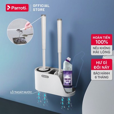 Cọ bồn cầu, cọ toilet nhà vệ sinh 3 trong 1, treo, dán tường, cán nhôm cao cấp không ghỉ sét  Parroti Silicon - SL02
