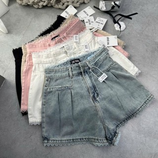 Quần Short THE QUAO Jeans Nữ Lưng Cao Ống Rộng Chiếc Li R3008_517