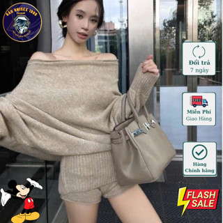 Set Áo Len Nữ Trễ Vai Phối Quần Short Cộc Ôm Hông 💙 Chất Len Tăm, Dày Dặn, Sexy Girl
