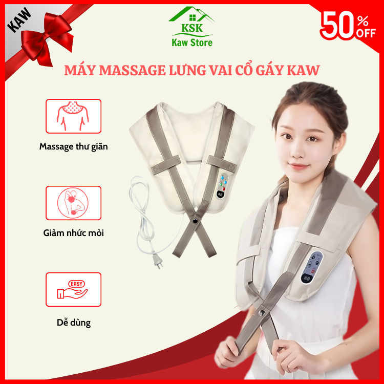 Máy massage đấm lưng vai cổ gáy KAW, Đai Massage Cổ Vai Gáy Giảm Mệt Mỏi Căng Thẳng, không cần giữ máy khi massage