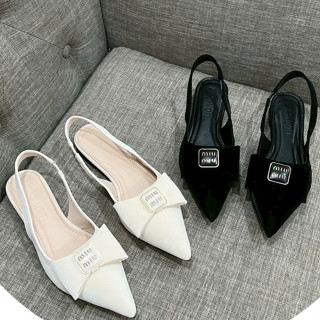 Sandal Nữ Mũi Nhọn Nơ Gắn Khoá Miu Giày Sục Búp Bê Bệt Quai Hậu Chất Tuyết Nhung Cao Cấp
