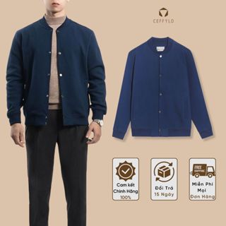 Áo khoác nam,bomber nam CEFFYLO màu xanh navy chất nỉ ấm áp mềm mịn form slimfit ôm nhẹ thời trang cao cấp
