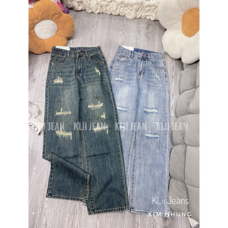 Quần jeans ống suông dài 103cm vải qc viền thân siêu đẹp🌷KLii jeans sẵn