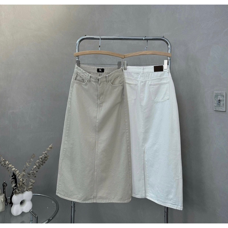 [K-JEANS] Chân váy jeans nữ dáng dài may viền túi (D009)