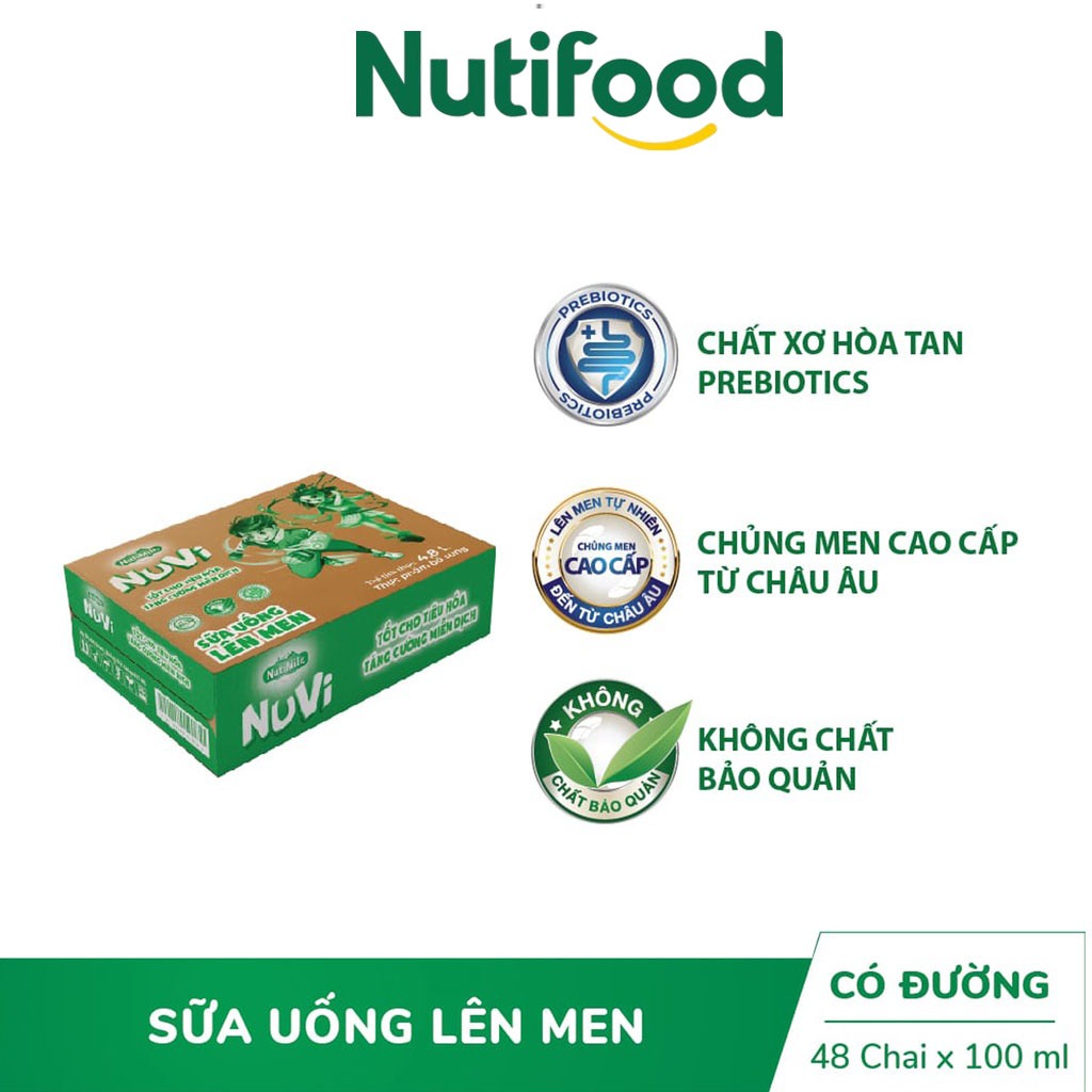 Thùng 48 Chai NuVi Sữa Chua Uống Lên Men Tự Nhiên/ Cam/ Dâu Chai 100ml - NUTIFOOD SHOP