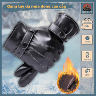 Găng tay da nam nữ chống nước đi đường mùa đông, bao tay da cao cấp lót bông giữ nhiệt, vân tay cảm ứng tiện lợi SHINOBI