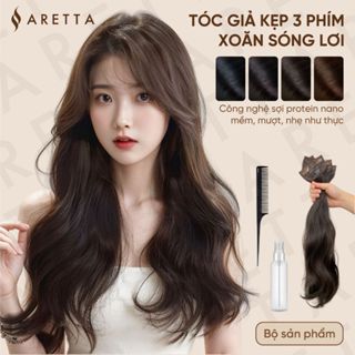 Tóc giả kẹp phím Aretta dáng xoăn sóng lơi mềm mượt, không kéo tóc độ dài 45cm