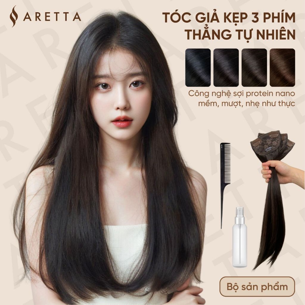 Tóc giả kẹp phím Aretta dáng thẳng mềm mượt, không kéo tóc độ dài 45cm