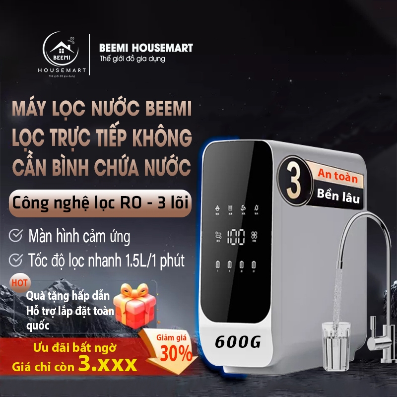 Máy Lọc Nước RO BEEMI 600G 3 Lõi Lọc-Thiết Bị Lọc Nước Gia Đình Uống Trực Tiếp-Kèm Bút Thử Nước Sạch Hỗ Trợ Lắp Đặt
