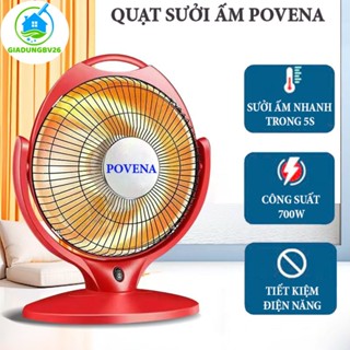 Quạt sưởi Povena halogen công suất 700w, Máy sưởi mini để bản 2 chế độ sưởi, Đèn sưởi nhà tắm làm nóng nhanh