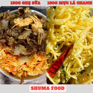 Combo Chanh Ghẹ 300g gồm: 150g Khô Mực Lá Chanh, 150g khô ghẹ sữa chiên giòn Shumafood Snack Ăn Vặt
