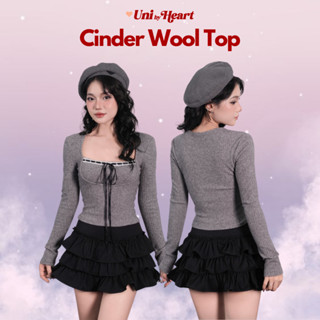 Áo ôm cổ vuông dài tay Cinder Top ACV01 ruy băng nơ, viền ren trắng bo trước ngực - Uni By Heart
