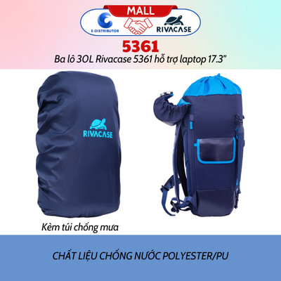 [HỎA TỐC] Balô Rivacase 5361 dành cho laptop 17.3" - Sức chứa 30L - Bảo hành 24 tháng - Hàng chính hãng
