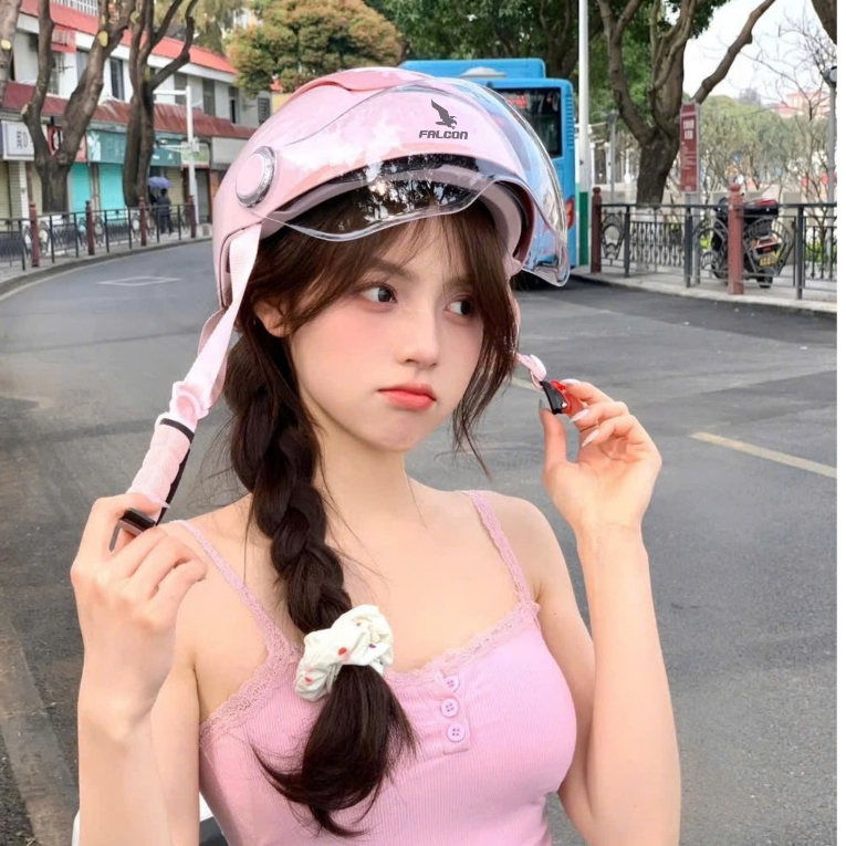 [Hỏa Tốc] Nón Falcon Đạt Chuẩn Đi Xe Máy Falcon F14 [ Bee ] Hồng Bóng 2 Kính Cao Cấp