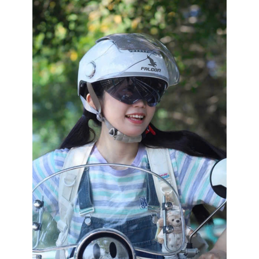 [Hỏa Tốc] Nón Falcon Đạt Chuẩn Đi Xe Máy Falcon F14 [ Bee Beige ] Bóng 2 Kính Cao Cấp