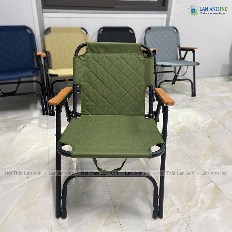 Ghế Camping Sport gấp gọn tiện lợi, ghế cafe xếp gọn sắt tay gỗ mặt vải oxford