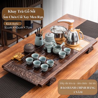 Bàn trà điện thông minh trạm rồng ấm chén cối xay cao cấp sang trọng - Khay trà đạo đun nước pha trà tại bàn