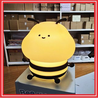 Đèn ngủ cảm ứng USB con ong Bee mập ú có cánh nhỏ dễ thương, 3 mức độ ánh sáng vàng và đổi màu, nhựa dẻo đàn hồi