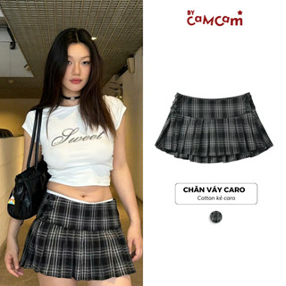 Chân Váy Ngắn Kẻ Caro Bycamcam Cotton Cạp Trễ Phong Cách Y2K.