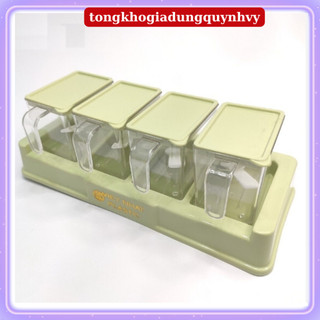  Bộ 4 lọ đựng gia vị có thìa hàng Việt Nhật hộp đựng gia vị có nắp đậy tiện dụng bền đẹp nhiều màu 